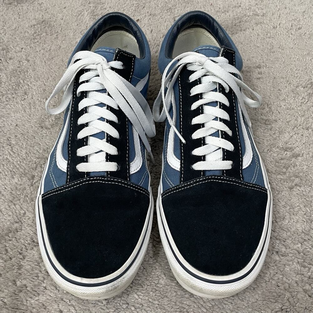 WORN ONCE Vans Old Skool Skate Shoes Mens Size 12 Blue Navy Suede Canvas Low Top
